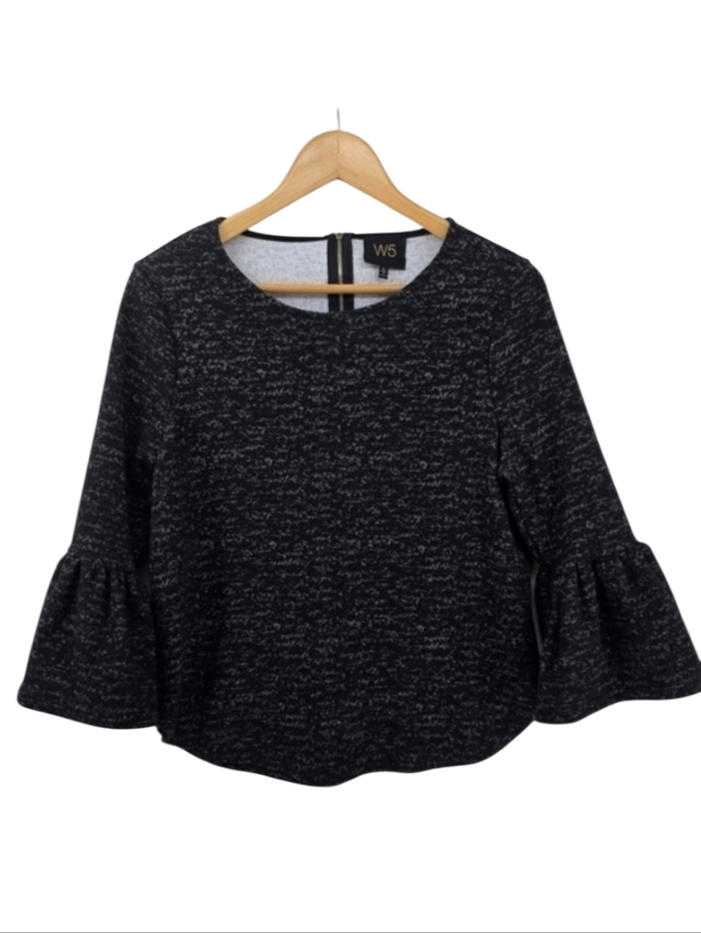 Anthropologie W5 Textured Bell Sleeves Black Blouse Women's Size Small